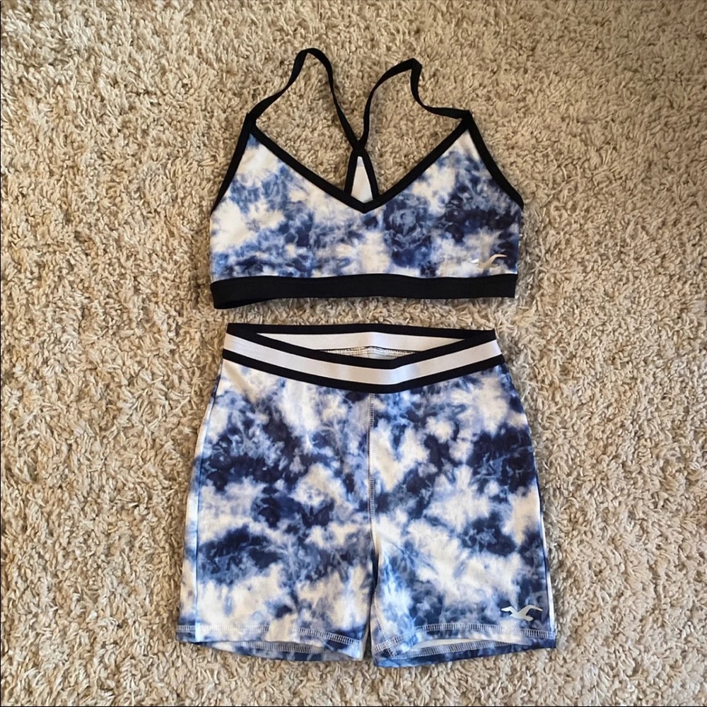 Hollister blue/white tie dye workout set